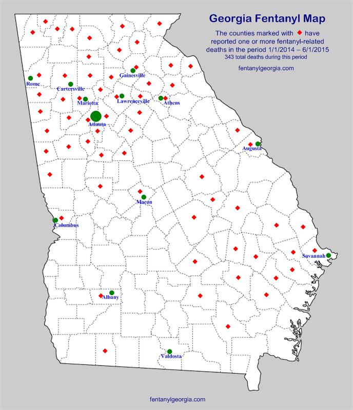 Georgia state map of fentanyl deaths